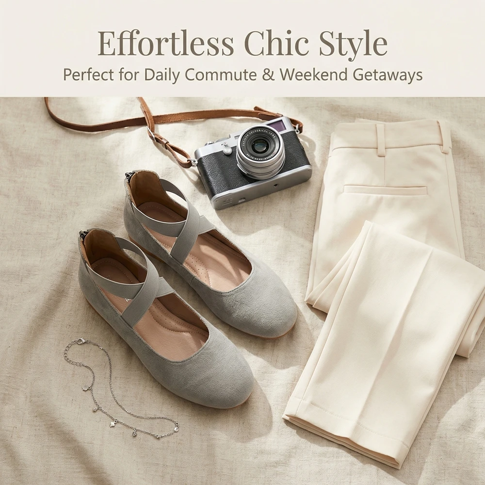 Women's Flats Comfortable Fashion Shoes with Elastic Ankle Straps Dressy Ballerina Style Closed Toe Sandals Casual Ballet Flat - 5