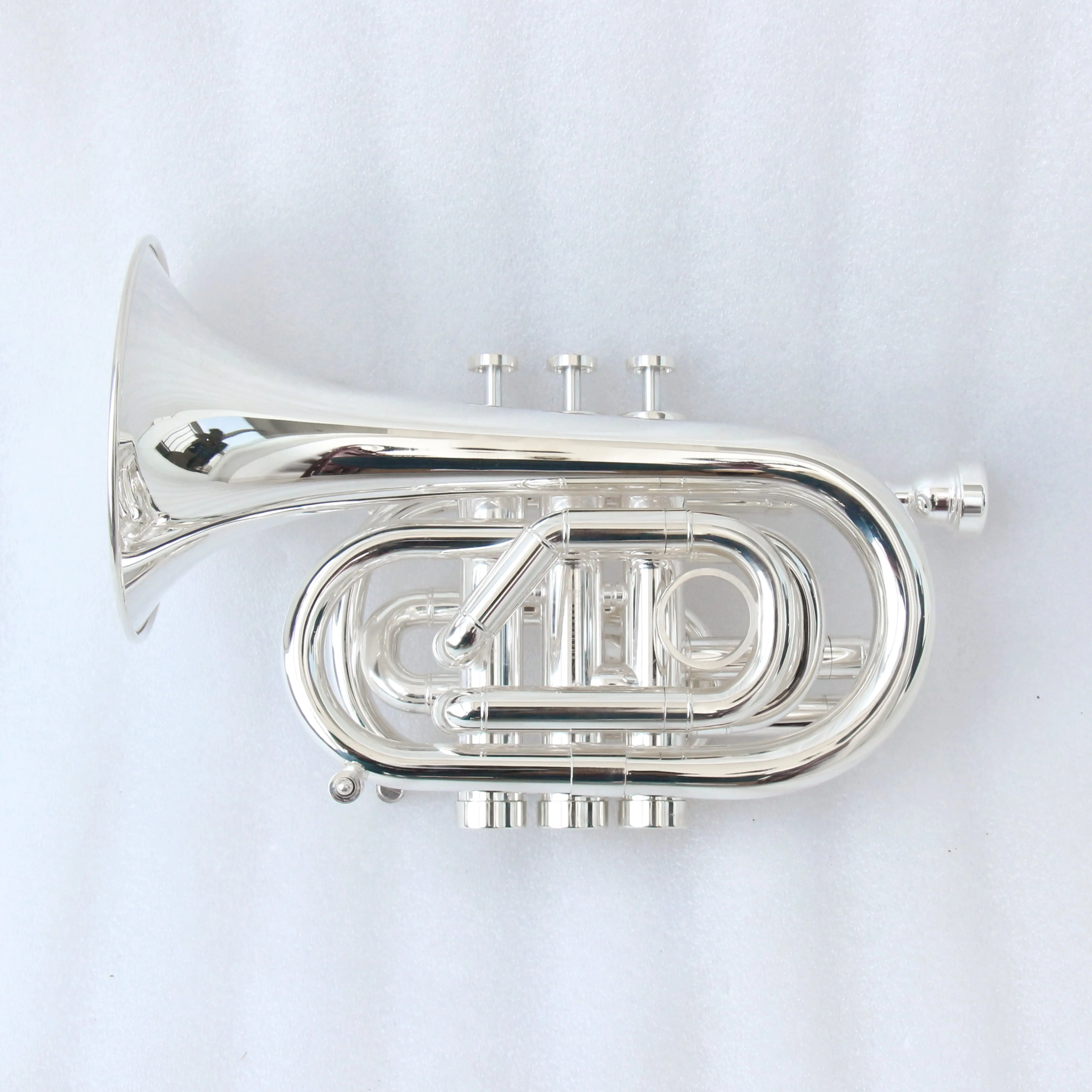 Hot Sale Rotary Valve BB Tone Brass Body Pocket Trumpet Chinese Manufacturer Handmade Silver Plated Trumpet OEM