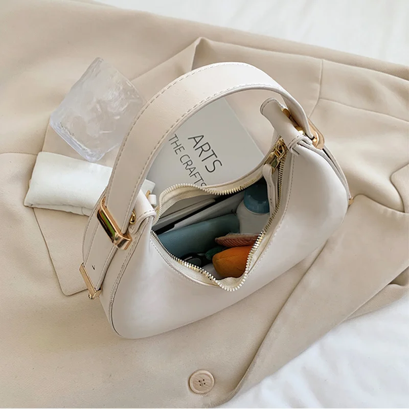 PU Leder Frauen Designer Handtasche Geldbörsen Mode Vintage Brieftasche Doppel-Reißverschluss Halbmond Halbmond Hobos Umhängetaschen_voghion.com