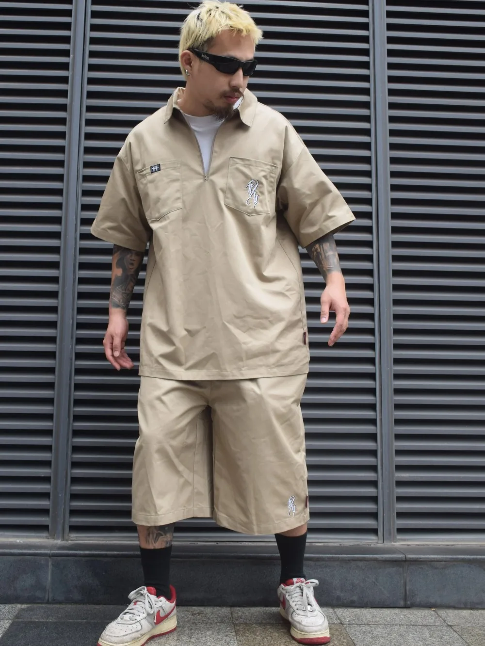 

Half-open Zip-up Cargo Shirt West Coast Hip-hop Loose Casual Pocket Short-sleeved Top Shirts