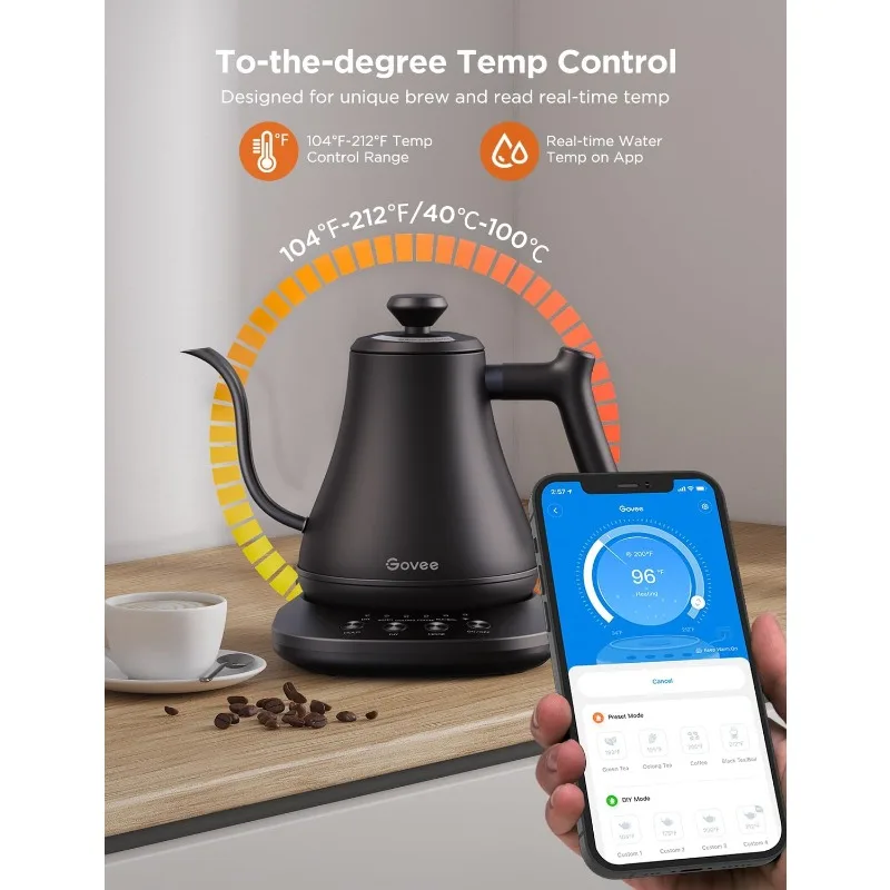 Govee Smart Electric Kettle, WiFi Variable Temperature Gooseneck Pour Over Kettle Tea Kettle, Alexa Control, 1200W Quick Heating 4