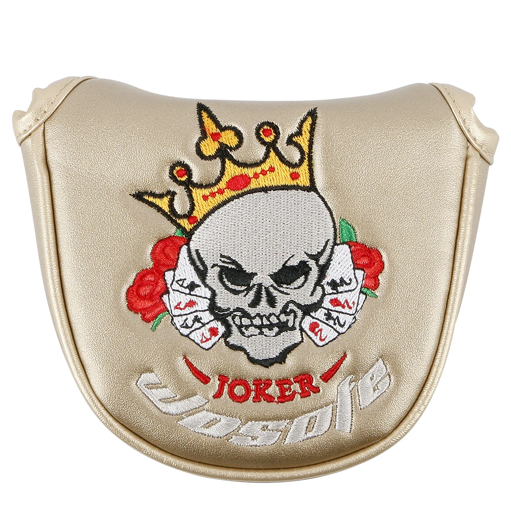 

New Design Gold PU Leather Embroidery Mallet Cover Golf Putter Headcover