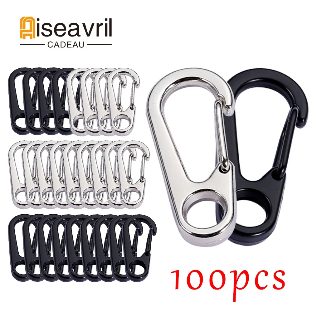100pcs Lobster Clasp Buckle Keychian Mini Carabiners Outdoor Camping Hiking Buckles Alloy Spring Snap Hooks Keychains Tool Clips