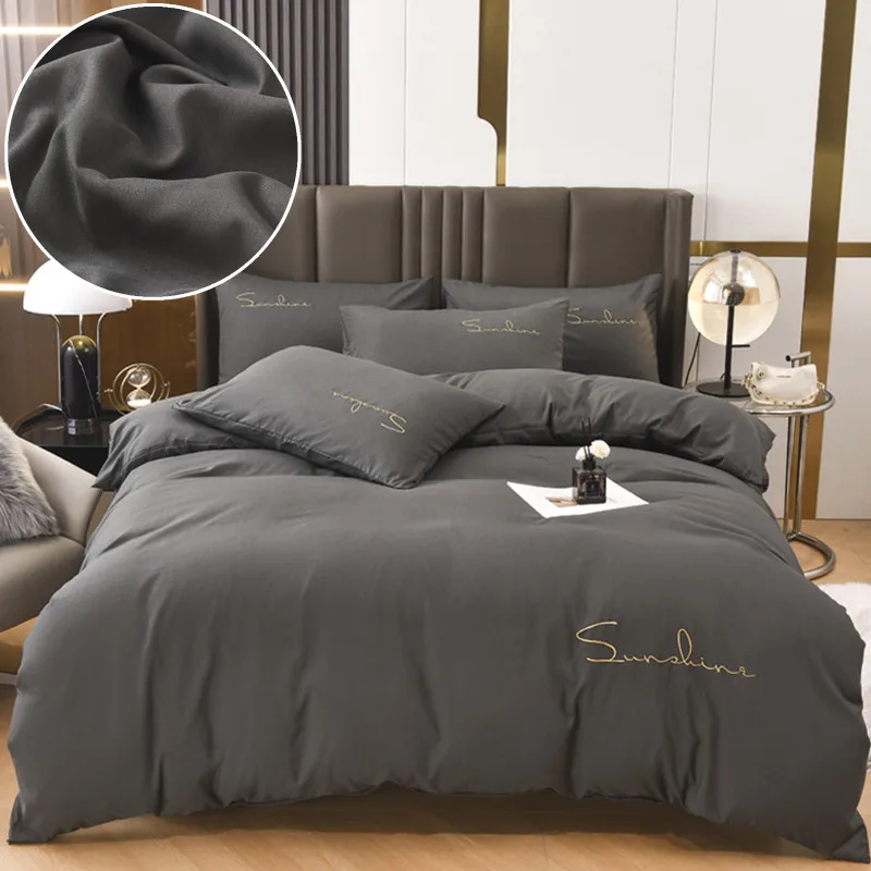 Brushed Quilt Cover Set Embroidered Duvet Cover edredones de cama