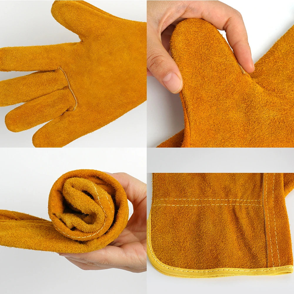 Men Women Leather Work Gloves Garden Welding Security Protection Safety Working Mechanic For Multipurpose,Wear Resistant 5