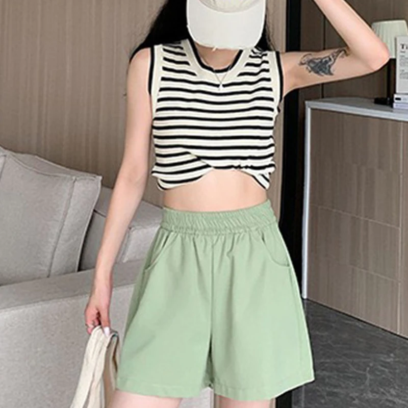 

Шорты женские спортивные с завышенной талией, модные повседневные свободные широкие штаны в Корейском стиле, лето 2024