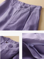 Women's Shorts Cotton Linen High Waisted Short Pants Casual Loose Solid Purple Button Summer Shorts for Women - Image 6