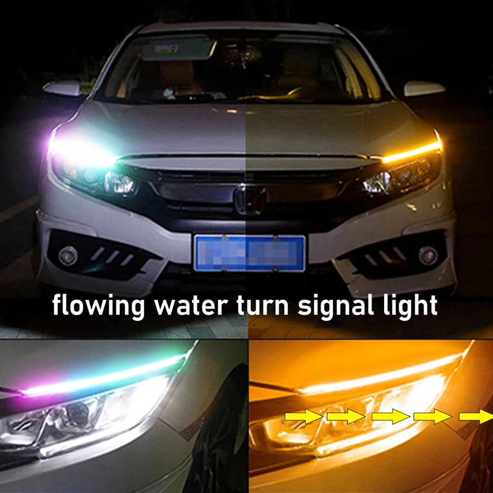 2Pcs Car LED Neon Light DRL RGB Daytime Running Light APP&Remote Control Taillight Strip Colorful Flowing Turn Signal Waterproof