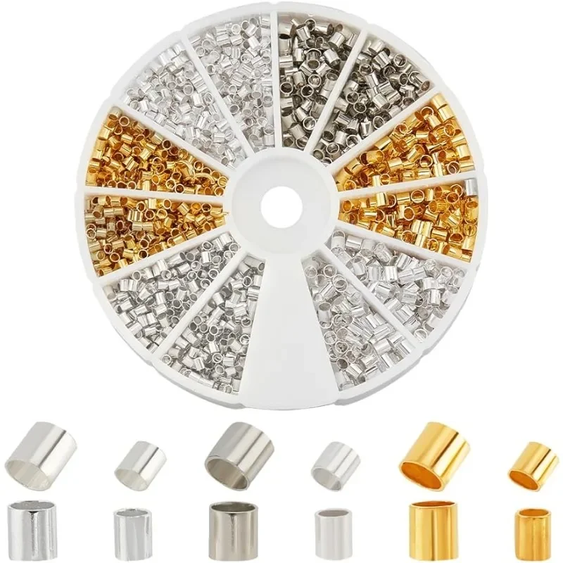 

Tube Crimp Beads 3000Pcs 1.5mm 2mm Brass Tube Crimp End Spacer Beads Cord End Caps Loose Stopper Beads for Jewelry Making
