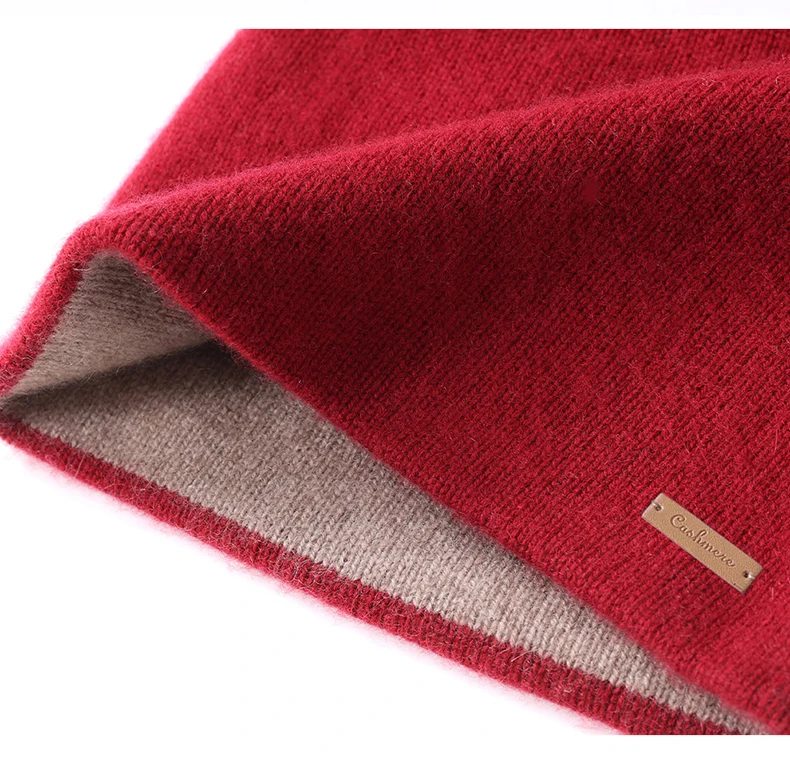 Luxuriöse High-End-Mütze aus reinem Kaschmir für Herbst und Winter, Unisex, gestrickt, doppellagig, verdickt, warm, Gehörschutz – Detail 18