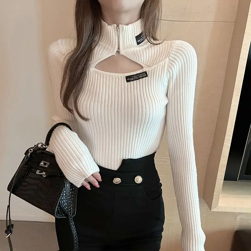 Sexy Basic Turtleneck Women Sweaters Autumn Winter Spring Tops Slim Pullover Knitted Sweater Zipper Jumper Soft Warm Jumper