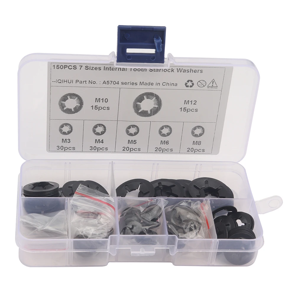 Flat Washer Gasket Assortment Kit 150Pcs Home Improvement Internal Star Lock Washers Assortment Kit 7 Sizes Push Locking