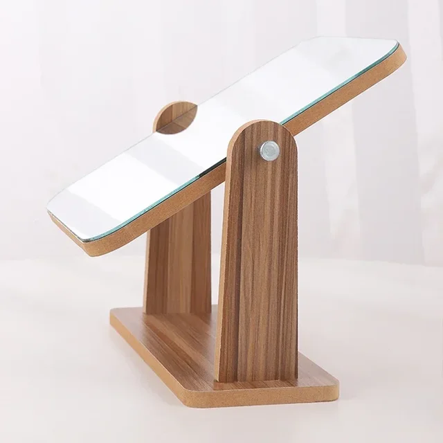 Miroir de courtoisie de commode avec support en bois naturel, miroir grossissant rotatif 1x360 degrés, miroir de comptoir de Table Portable pour salle de bain 5