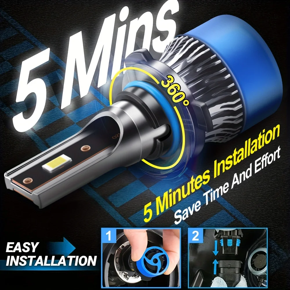 9005/HB3 LED Headlight Bulb Fit for Hyundai ACCENT 4 (2010-), 6000K White Lamp 800% Brightness, 190W/pair High Power,2pcs