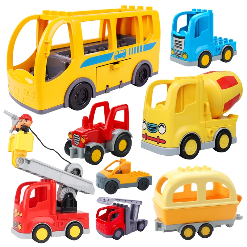 Big Building Blocks Traffic Accessory Bus Fire Engine Agitating Lorry Tractor Accessories Large Bricks Assembly Toy Party Gifts