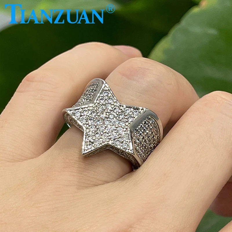 Trendy Hip Hop Rock Five Star Rings Men Luxury 925 Sterling Silver Moissanite Ring Women Anniversary Wedding Party Gift Jewelry