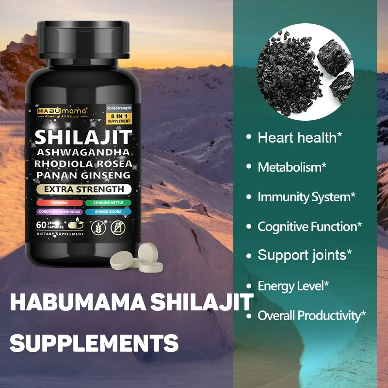 8 in 1 Shilajit Ashwagandha Panax Ginseng Turmeric Capsules Natural Pure Ingredient Supplement ginseng capsules