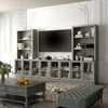 Entertainment Center with Bookshelves&Glass Doors, Living Room Entertainment Center with Bridge, Hutch Space for TV, Wood Grain 1