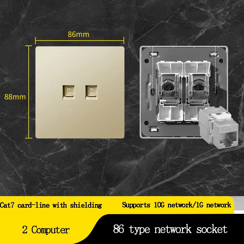 High-Speed Dual Ethernet Network Socket Panel - Cat6 & Cat7 Compatible
