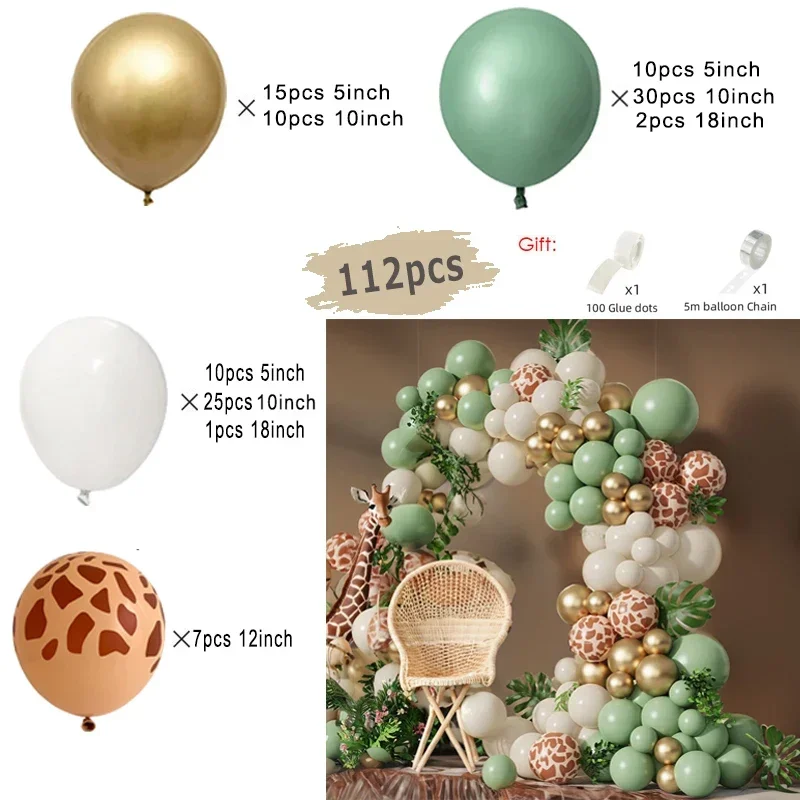 thumbnail image 1 of Kit de arco de guirnalda de globos con diseño de animales de safari en la jungla para fiesta de cumpleaños, diseño de ciervo, decoración para baby shower de niño, globos de látex, suministros, 1 of 5