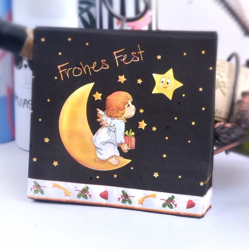 Angel Napkin Star Placemat Paper Christmas Party Cup Flower Paper Black 20 Sheets Mouth Cloth Wood Pulp Frohes Fest