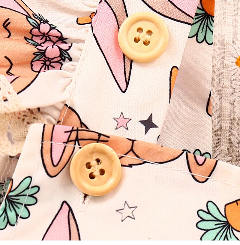 Ircomll Baby-Neugeborenen-Artikel, Osterkostüm, niedlicher Cartoon-Häschen-Aufdruck, ärmelloser Strampler + Stirnband-Body für Kleinkinder-Mädchen-Outfit – Detail 4