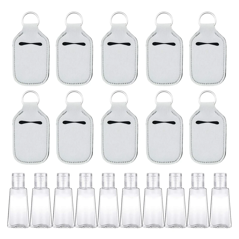 

20 Pcs Empty Travel Bottle And Keychain Holder Set Includes 30Ml Reusable Clamshell Container, Keychain Bottle Holder