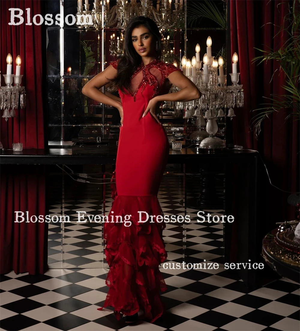 

Блестящие вечерние платья-русалки с вышивкой, 2024, красные официальные платья без рукавов с оборками в стиле Саудовской Аравии для выпускного вечера, женское платье, бесплатная доставка