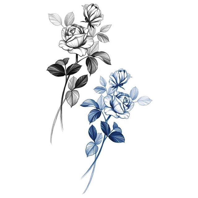 Waterproof Temporary Tattoo Sticker Black Rose Multicolor Butterfly Flower Tattoos Water Transfer Body Art Fake Tattoo