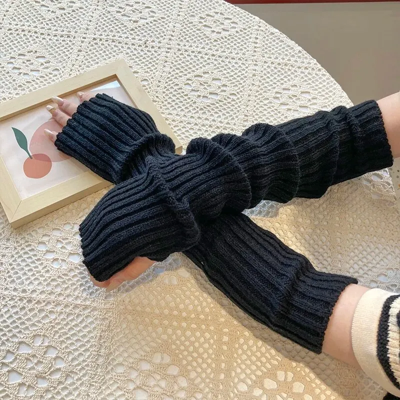 Y2K Women Knitted Fingerless Mittens Cosplay Anime Gloves Winter Arm Warmers, fingerless gloves, half finger gloves