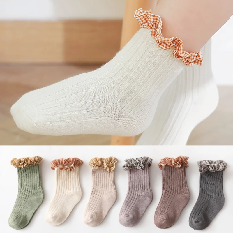 

Spring Autumn Baby Girls Ruffle Princess Socks Children Kids Toddler Cotton Socks Solid Striped Clothes Accessories