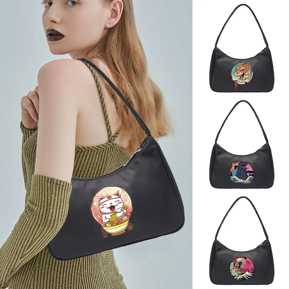 Fashion Women Handbag Underarm Shoulder Bag Japan Cat Print Female Daily Design Totes Purse Pouch Shopping All-match Tote Clutch