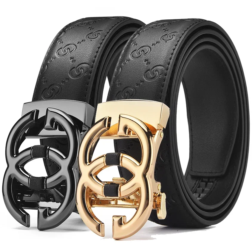 Men's Luxury Genuine Leather Belt with Automatic Alloy Buckle - Premium Designer Waist Strap