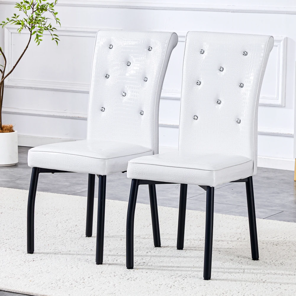 2er-Set, gepolsterte Retro-Esszimmerstühle mit Alligatorleder, mit Kristallschnallendesign und Kunstlederdesign, Eleganz – Detail 18