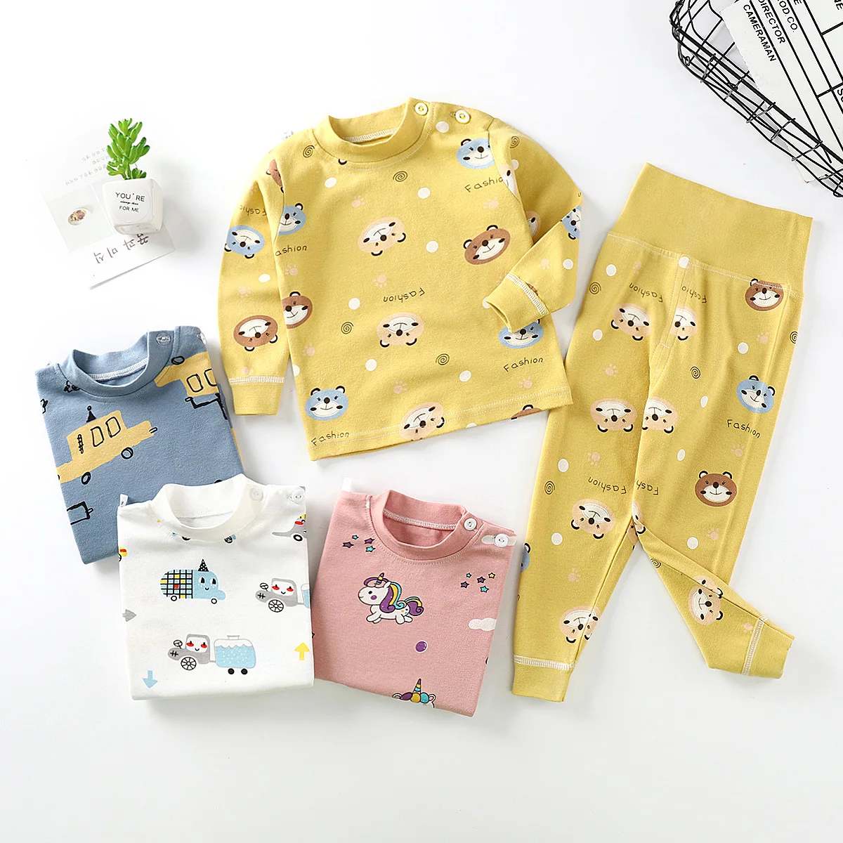 

Children's underwear set baby cotton long Johns boys and girls spring and autumn pajamas high waist belly pants baby clothes