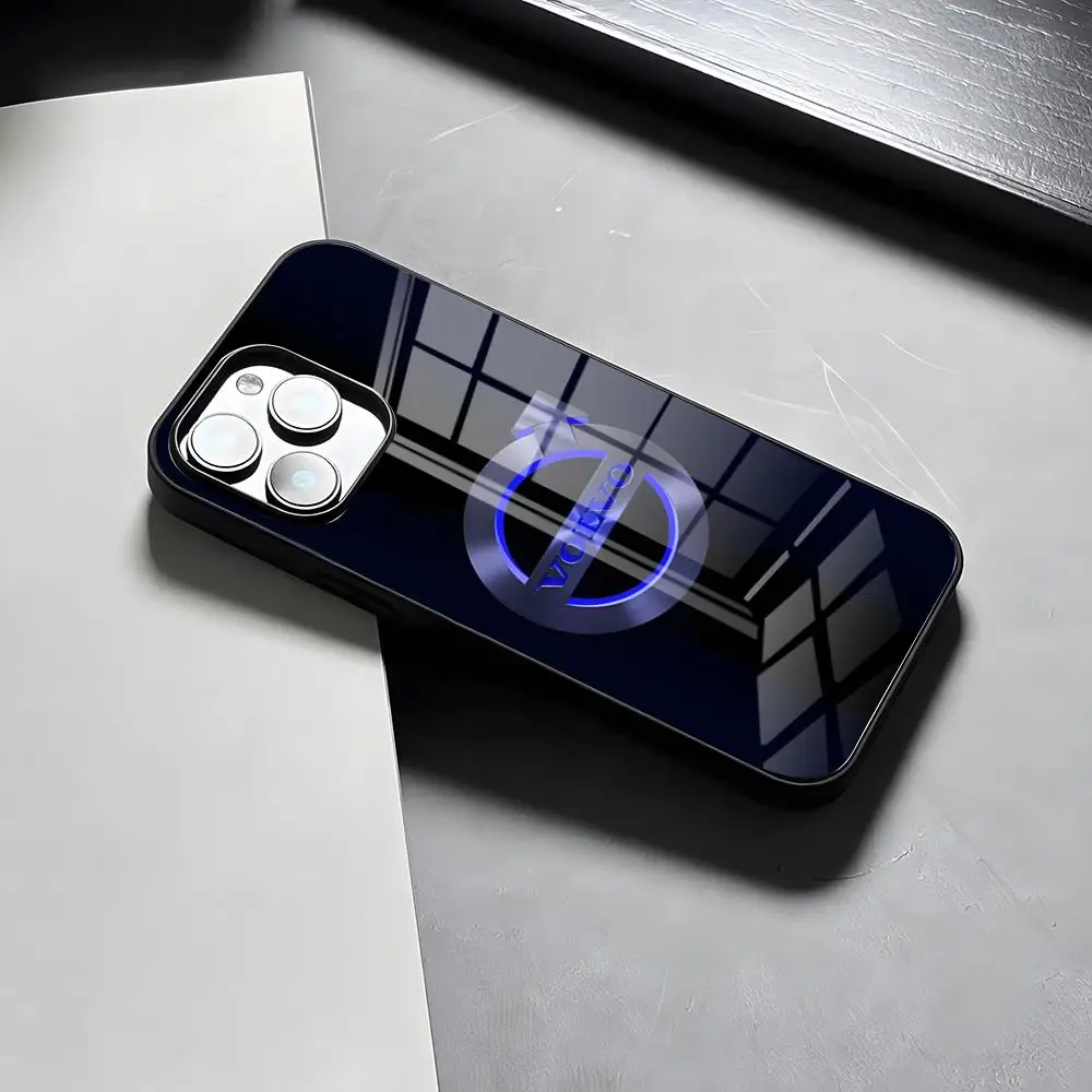 Sleek Shockproof Glass Phone Case featuring Cool V-VolvoES Logo
