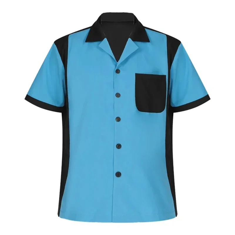 Men's Bowling Shirt Summer Retro Short Sleeve Button Casual Multi Color Striped Notched Collar Shirt