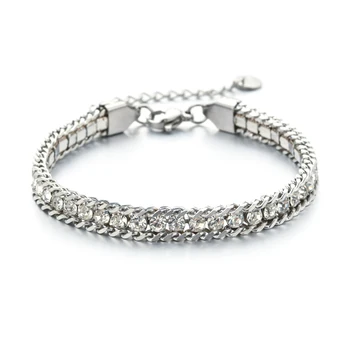 ZMZY Women's Cubic Zirconia Tennis Chain Bracelet Stainless Steel Rhinestone Crystal Bangle Minimalist Jewelry for Ladies 1