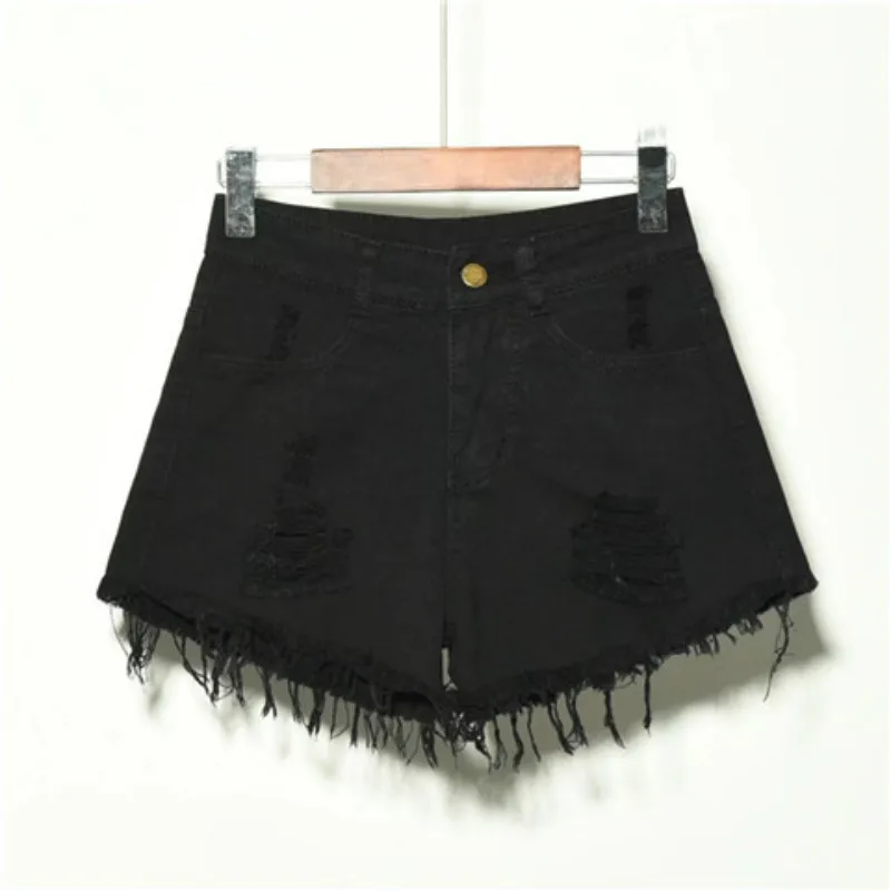 2025 New High Waist Tassel Broken Denim Shorts Female Summer Korean Version Raw Edge Wide Leg Loose Plus Size Jean Shorts Women 3
