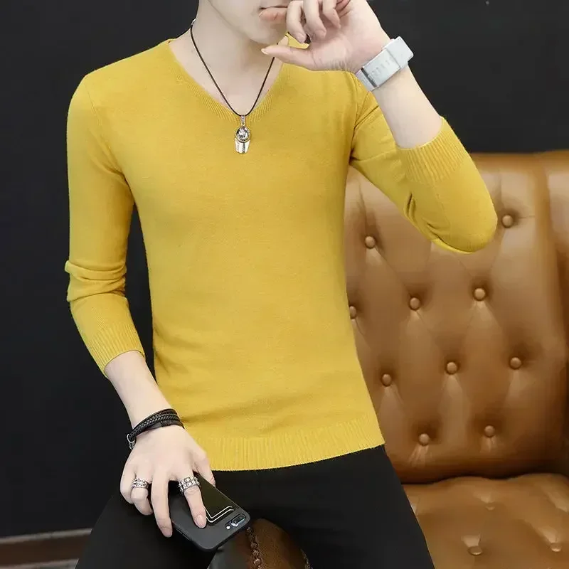 thumbnail image 1 of Suéter de punto con cuello en V para hombre, jersey verde liso, clásico, japonés, retro, jersey de algodón de gran tamaño, novedad en Overfit X, 1 of 4