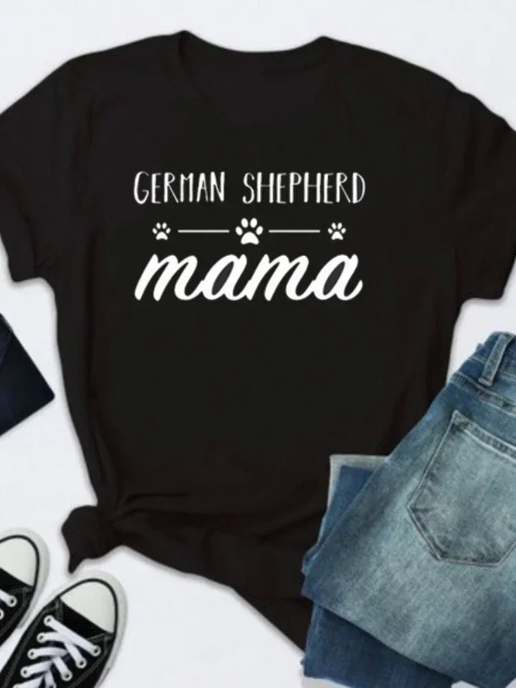 

2024 GERMAN SHEPHERD Mama Letter Print T Shirt Women Short Sleeve O Neck Loose Tshirt Ladies Summer Women Tee Shirt Tops Cotton