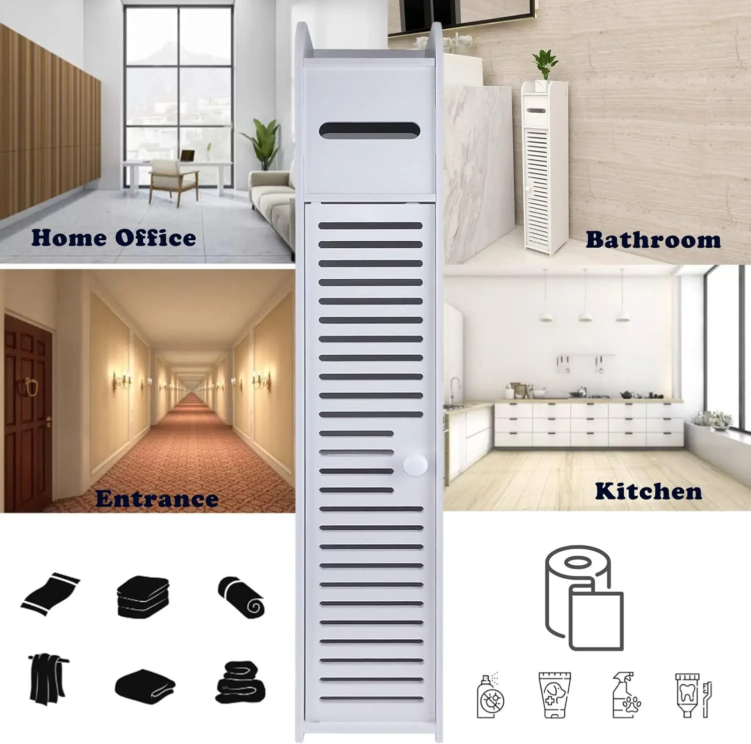 PRO. 3 Tier Bathroom High Cabinet Shelf slim Bathroom Toilet Rolling Cabinet Storage Toilets cabinet Organizer - 5