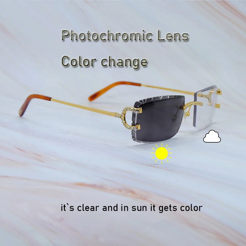 

Photochromic Lens Iced Out Sunglasses Color Change Two Colors Lenses 4 Season Glasses Interchangble Designer Carter Eyewear