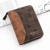 Fashion Stitching Frosted Men's Short Zipper Wallet Vertical Coin Purse Card Holder Coin Wallet Luxury Patckwork Men's Wallet 1