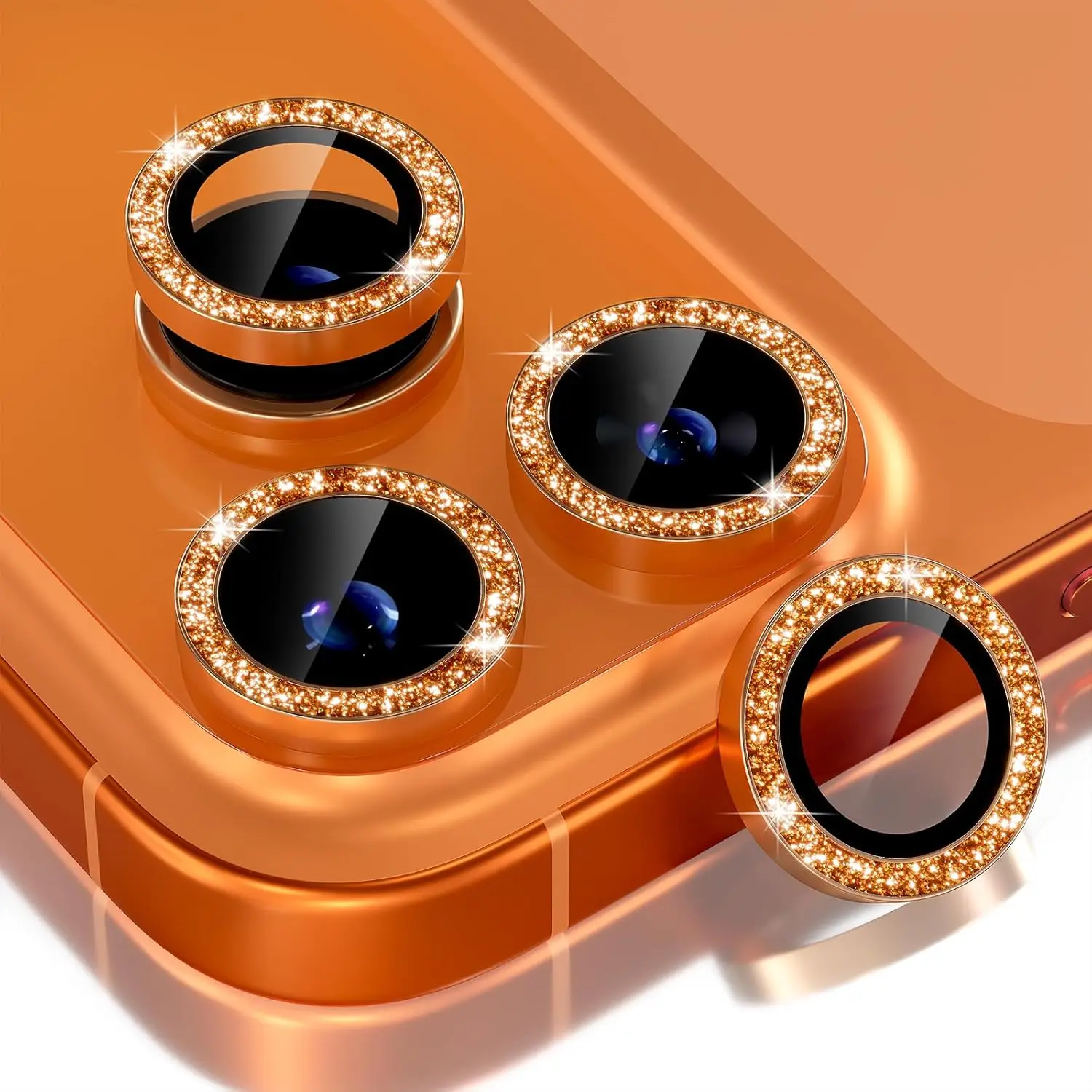 Bling Glitter Diamond Camera Protector with Tempered Glass Cover and Metal Frame