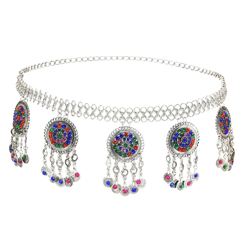 

Pendants Women Body Chains Vintage Bohemian Colorful Beads Coins Tassels Sexy Dance Belly Chains Gypsy Ethnic Waist Chains Femme