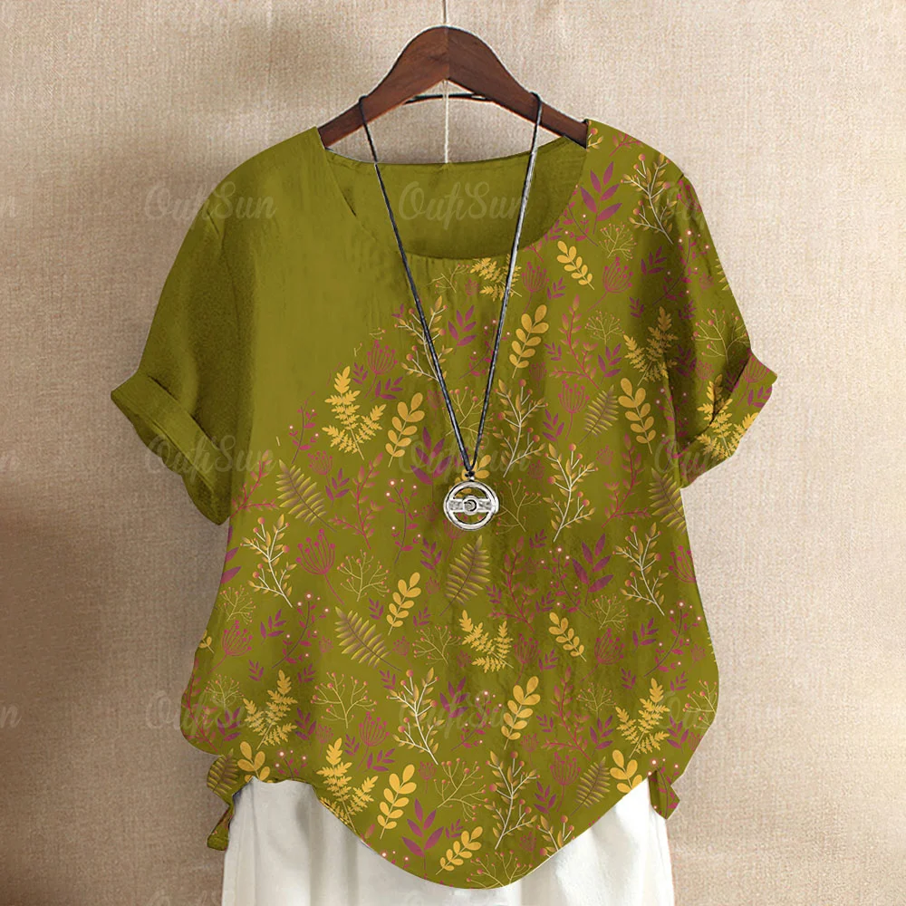 여성용 빈티지 꽃 프린트 O-넥 티셔츠, 캐주얼 풀오버, 루즈 반팔, 오버사이즈 티셔츠, 여성 의류, 2024 