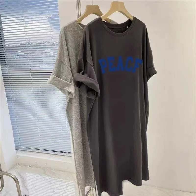 Casual Summer Loose Plus Size Dress Women Korean Style Simple Versatile Short Sleeved Dress 3