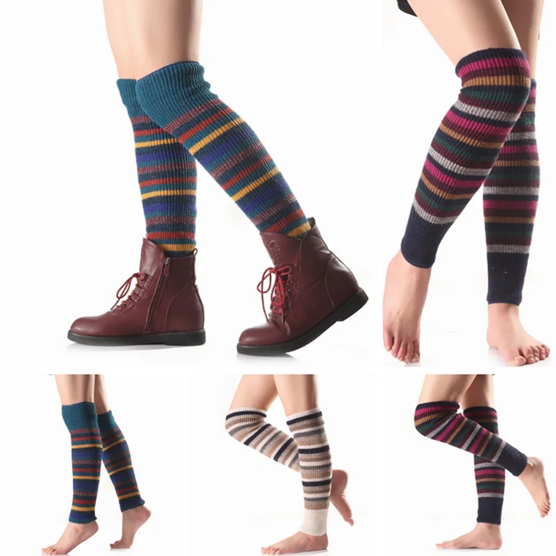 

Winter Thicken Wool Warm Striped Long Socks Women Leg Warmers Ladies Over Knee Socks Thermal Boot Cover Foot Covers