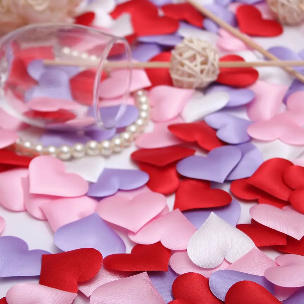 100pcs Romantic Table Decoration 3D Flower DIY Padded Fabric Love Heart Wedding Party Throwing Rose Petals